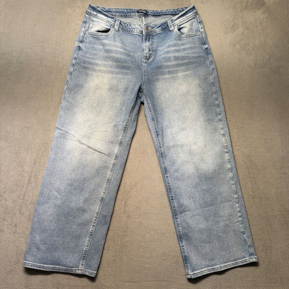 Flamingals Womens 3XL Jeans Light Wash High Rise Wide Leg Relaxed Fit Blue Denim
